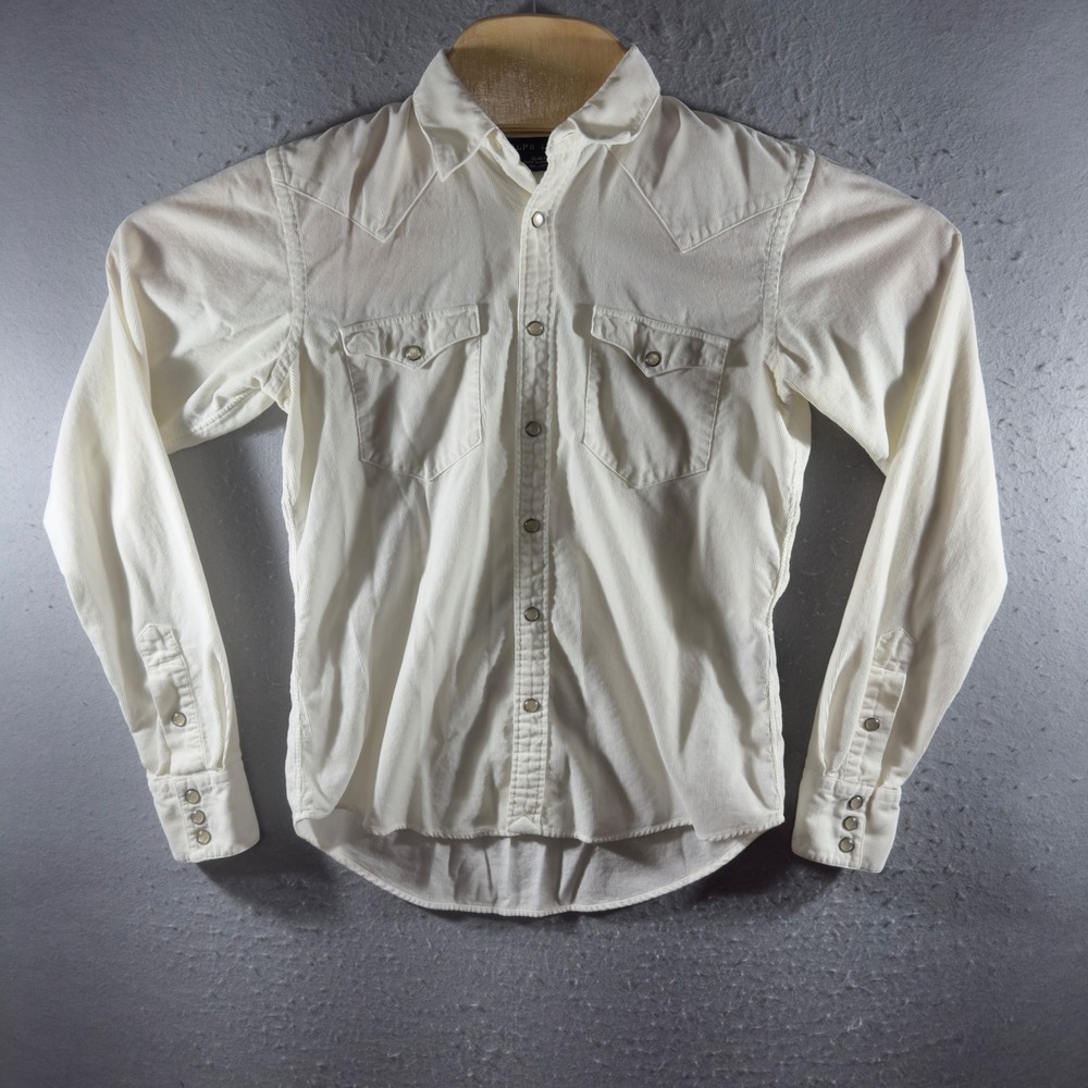 3154 | Vintage Ralph Lauren Corduroy Western Pearl Snap Shirt Ivory Womens 4